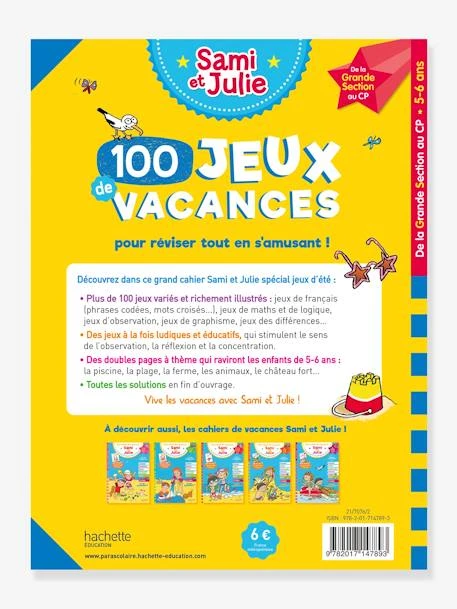 Livre éducatif Sami Et Julie - 100 Jeux De Vacances De La Grande Section Au CP - Cahier De Vacances 2021 - HACHETTE ÉDUCATION Blanc - Hachette – Image 3